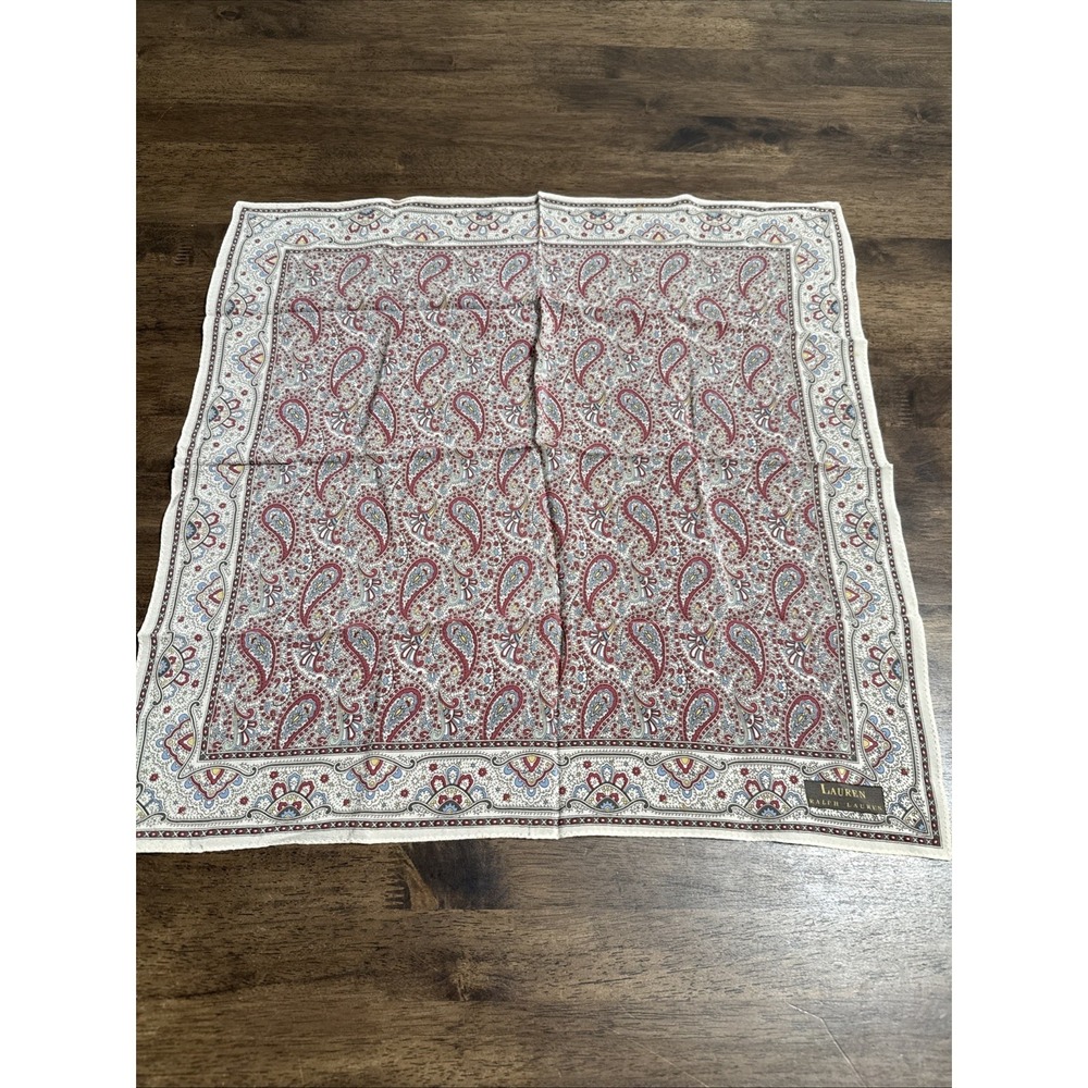 Lauren Ralph Lauren Silk Scarf Paisley Print 19" Square Earthy Tones Boho